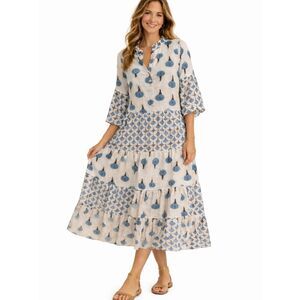 ✨ Camille & Co Linen Tiered Boho Midi Dress – Made in Italy